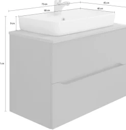 Saphir Waschtisch »Quickset Keramik-Aufsatzbecken mit Unterschrank, 73 cm breit« Waschplatz, Unterschrank mit Waschbecken, 2 Schubladen, grifflos