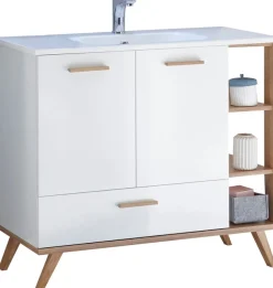 Saphir Waschtisch »Quickset Mineralmarmor-Waschtisch mit Unterschrank, 101 cm breit« Wachplatz, inkl. Türdämpfer, 2 Türen, 1 Schublade, seitliches Fach