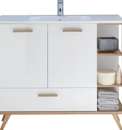Saphir Waschtisch »Quickset Mineralmarmor-Waschtisch mit Unterschrank, 101 cm breit« Wachplatz, inkl. Türdämpfer, 2 Türen, 1 Schublade, seitliches Fach