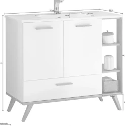 Saphir Waschtisch »Quickset Mineralmarmor-Waschtisch mit Unterschrank, 101 cm breit« Wachplatz, inkl. Türdämpfer, 2 Türen, 1 Schublade, seitliches Fach