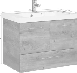 Saphir Waschtisch »Quickset Mineralmarmor-Waschtisch mit Unterschrank, 74 cm breit« Wachplatz, Griffe Chrom Glanz, inkl. Türdämpfer, 2 Türen, 1 Schublade