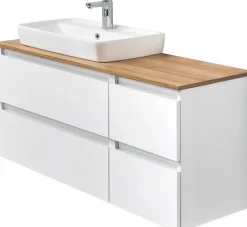 Saphir Waschtisch »Quickset 360 Waschplatz mit Keramik-Aufsatzbecken, wandhängend« Waschtischplatte, 113 cm breit, Weiß Glanz, 4 Schubladen