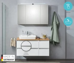 Saphir Waschtisch »Quickset 360 Waschplatz mit Keramik-Aufsatzbecken, wandhängend« Waschtischplatte, 113 cm breit, Weiß Glanz, 4 Schubladen