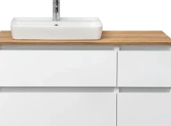 Saphir Waschtisch »Quickset 360 Waschplatz mit Keramik-Aufsatzbecken, wandhängend« Waschtischplatte, 113 cm breit, Weiß Glanz, 4 Schubladen