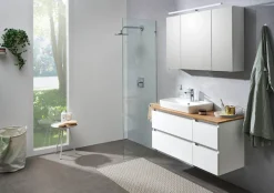 Saphir Waschtisch »Quickset 360 Waschplatz mit Keramik-Aufsatzbecken, wandhängend« Waschtischplatte, 113 cm breit, Weiß Glanz, 4 Schubladen