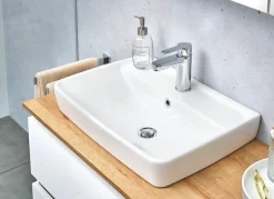 Saphir Waschtisch »Quickset 360 Waschplatz mit Keramik-Aufsatzbecken, wandhängend« Waschtischplatte, 113 cm breit, Weiß Glanz, 4 Schubladen