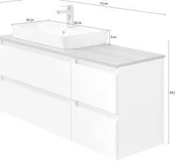 Saphir Waschtisch »Quickset 360 Waschplatz mit Keramik-Aufsatzbecken, wandhängend« Waschtischplatte, 113 cm breit, Weiß Glanz, 4 Schubladen