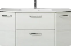 Saphir Waschtisch »Quickset Waschplatz inkl. Keramikwaschtisch, 112 cm breit, 2 Türen« Unterschrank mit Waschbecken, inkl. Türdämpfer, Griffe Chrom Glanz