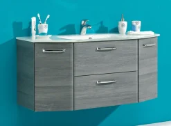 Saphir Waschtisch »Quickset Waschplatz inkl. Glaswaschtisch, 112 cm breit, 2 Türen« Unterschrank mit Waschbecken, inkl. Türdämpfer, Griffe Chrom Glanz