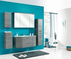 Saphir Waschtisch »Quickset Waschplatz inkl. Glaswaschtisch, 112 cm breit, 2 Türen« Unterschrank mit Waschbecken, inkl. Türdämpfer, Griffe Chrom Glanz