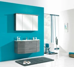 Saphir Waschtisch »Quickset Waschplatz inkl. Glaswaschtisch, 112 cm breit, 2 Türen« Unterschrank mit Waschbecken, inkl. Türdämpfer, Griffe Chrom Glanz