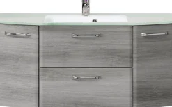 Saphir Waschtisch »Quickset Waschplatz inkl. Glaswaschtisch, 112 cm breit, 2 Türen« Unterschrank mit Waschbecken, inkl. Türdämpfer, Griffe Chrom Glanz