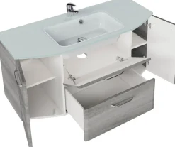 Saphir Waschtisch »Quickset Waschplatz inkl. Glaswaschtisch, 112 cm breit, 2 Türen« Unterschrank mit Waschbecken, inkl. Türdämpfer, Griffe Chrom Glanz