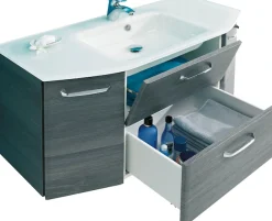 Saphir Waschtisch »Quickset Waschplatz inkl. Glaswaschtisch, 112 cm breit, 2 Türen« Unterschrank mit Waschbecken, inkl. Türdämpfer, Griffe Chrom Glanz