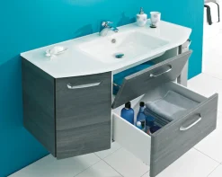 Saphir Waschtisch »Quickset Waschplatz inkl. Glaswaschtisch, 112 cm breit, 2 Türen« Unterschrank mit Waschbecken, inkl. Türdämpfer, Griffe Chrom Glanz