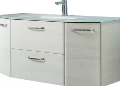 Saphir Waschtisch »Quickset Waschplatz inkl. Glaswaschtisch, 112 cm breit, 2 Türen« Unterschrank mit Waschbecken, inkl. Türdämpfer, Griffe Chrom Glanz