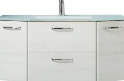 Saphir Waschtisch »Quickset Waschplatz inkl. Glaswaschtisch, 112 cm breit, 2 Türen« Unterschrank mit Waschbecken, inkl. Türdämpfer, Griffe Chrom Glanz