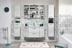 Saphir Waschtisch »Quickset Waschplatz inkl. Glaswaschtisch, 112 cm breit, 2 Türen« Unterschrank mit Waschbecken, inkl. Türdämpfer, Griffe Chrom Glanz