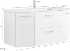 Saphir Waschtisch »Quickset Waschplatz inkl. Glaswaschtisch, 112 cm breit, 2 Türen« Unterschrank mit Waschbecken, inkl. Türdämpfer, Griffe Chrom Glanz