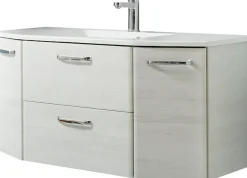 Saphir Waschtisch »Quickset Waschplatz inkl Mineralmarmor-Waschtisch, 112cm breit 2 Türen« Unterschrank mit Waschbecken, inkl. Türdämpfer, Griffe Chrom Glanz