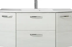 Saphir Waschtisch »Quickset Waschplatz inkl Mineralmarmor-Waschtisch, 112cm breit 2 Türen« Unterschrank mit Waschbecken, inkl. Türdämpfer, Griffe Chrom Glanz