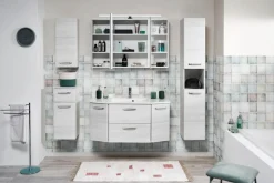 Saphir Waschtisch »Quickset Waschplatz inkl Mineralmarmor-Waschtisch, 112cm breit 2 Türen« Unterschrank mit Waschbecken, inkl. Türdämpfer, Griffe Chrom Glanz
