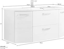 Saphir Waschtisch »Quickset Waschplatz inkl Mineralmarmor-Waschtisch, 112cm breit 2 Türen« Unterschrank mit Waschbecken, inkl. Türdämpfer, Griffe Chrom Glanz