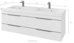 Saphir Waschtisch »Serie Balto Mineralmarmor-Waschtisch mit Unterschrank, 147,8 cm breit« 2 Stk. tlg. Doppel-Waschplatz mit 4 Schubladen, in verschiedene Ausführungen