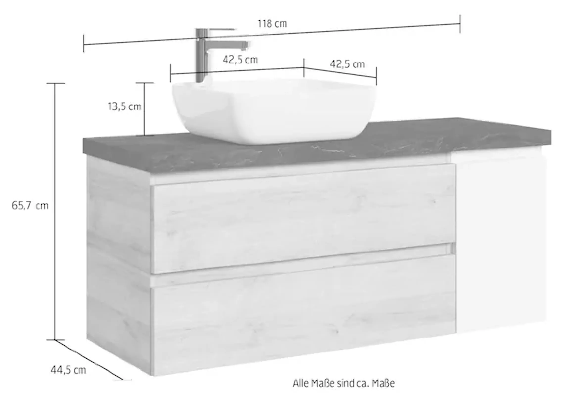 Saphir Waschtisch »Serie 4035« 118 cm mit Keramik-Aufsatzbecken und Waschtischplatte
