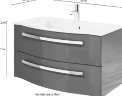 Saphir Waschtisch »Serie 4005 Glas-Waschtisch mit Unterschrank, 92 cm breit« Waschplatz mit 2 Schubladen, Badmöbel-Set mit Waschtisch