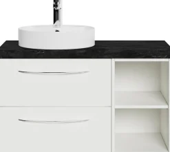 Saphir Waschtisch »Serie 4035 Keramik-Aufsatzbecken mit Unterschrank, 88 cm breit« Waschplatz mit 2 Schubladen, Regalfächer, Griffe in Chrom Glanz