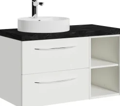 Saphir Waschtisch »Serie 4035 Keramik-Aufsatzbecken mit Unterschrank, 88 cm breit« Waschplatz mit 2 Schubladen, Regalfächer, Griffe in Chrom Glanz