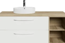 Saphir Waschtisch »Serie 4035 Keramik-Aufsatzbecken mit Unterschrank, 118 cm breit« Waschplatz mit 2 Schubladen, Riviera Eiche quer Nachbildung