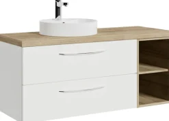 Saphir Waschtisch »Serie 4035 Keramik-Aufsatzbecken mit Unterschrank, 118 cm breit« Waschplatz mit 2 Schubladen, Riviera Eiche quer Nachbildung