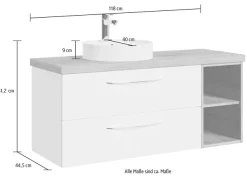 Saphir Waschtisch »Serie 4035 Keramik-Aufsatzbecken mit Unterschrank, 118 cm breit« Waschplatz mit 2 Schubladen, Riviera Eiche quer Nachbildung