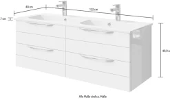Saphir Waschtisch »Serie 6025 Mineralmarmor-Waschtisch mit Unterschrank, 132 cm breit« 2 Stk. tlg. Doppel-Waschplatz mit 4 Schubladen, hängend, verschiedene Ausführungen