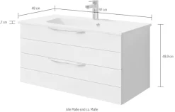Saphir Waschtisch »Serie 6025 Mineralmarmor-Waschtisch mit Unterschrank, 97 cm breit« 2 Stk. tlg. Waschplatz mit 2 Schubladen, hängend, verschiedene Ausführungen
