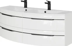 Saphir Waschtisch »Serie 7045 Mineralmarmor-Waschtisch und Unterschrank, 131 cm breit« Doppel-Waschplatz mit 4 Schubladen, Badmöbel Set mit Waschtisch
