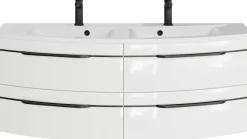 Saphir Waschtisch »Serie 7045 Mineralmarmor-Waschtisch und Unterschrank, 131 cm breit« Doppel-Waschplatz mit 4 Schubladen, Badmöbel Set mit Waschtisch