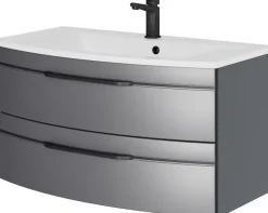 Saphir Waschtisch »Serie 7045 Mineralmarmor-Waschtisch und Unterschrank, 91 cm breit« Waschplatz mit 2 Schubladen, Badmöbel Set mit Waschtisch