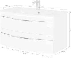 Saphir Waschtisch »Serie 7045 Mineralmarmor-Waschtisch und Unterschrank, 91 cm breit« Waschplatz mit 2 Schubladen, Badmöbel Set mit Waschtisch