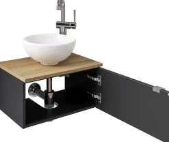 Saphir Waschtisch »Serie 6915 Waschschale mit Unterschrank für Gästebad, Gäste WC« Keramik-Aufsatzbecken, Waschtischplatte, Waschtischunterschrank, 3 Stk. tlg. 51 cm breit, 1 Tür, Waschtischplatte, kleine Bäder, ohne Armatur