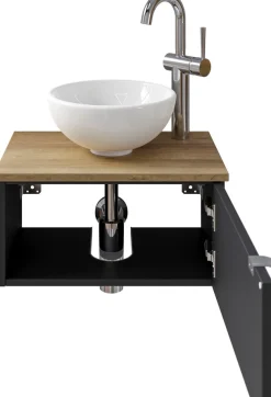 Saphir Waschtisch »Serie 6915 Waschschale mit Unterschrank für Gästebad, Gäste WC« Keramik-Aufsatzbecken, Waschtischplatte, Waschtischunterschrank, 3 Stk. tlg. 51 cm breit, 1 Tür, Waschtischplatte, kleine Bäder, ohne Armatur