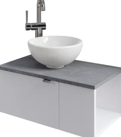 Saphir Waschtisch »Serie 6915 Waschschale mit Unterschrank für Gästebad, Gäste WC« Keramik-Aufsatzbecken, Waschtischplatte, Waschtischunterschrank, 3 Stk. tlg. 61 cm breit, 2 Türen, offenes Fach, kleine Bäder, ohne Armatur