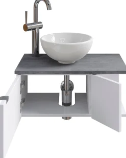 Saphir Waschtisch »Serie 6915 Waschschale mit Unterschrank für Gästebad, Gäste WC« Keramik-Aufsatzbecken, Waschtischplatte, Waschtischunterschrank, 3 Stk. tlg. 61 cm breit, 2 Türen, offenes Fach, kleine Bäder, ohne Armatur