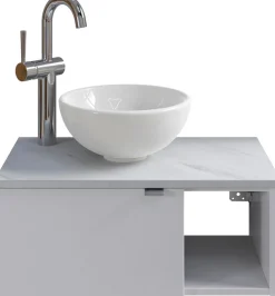 Saphir Waschtisch »Serie 6915 Waschschale mit Unterschrank für Gästebad, Gäste WC« Keramik-Aufsatzbecken, Waschtischplatte, Waschtischunterschrank, 3 Stk. tlg. 61 cm mit Keramik-Aufsatzbecken, 1 Tür und 1 Fach