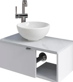 Saphir Waschtisch »Serie 6915 Waschschale mit Unterschrank für Gästebad, Gäste WC« Keramik-Aufsatzbecken, Waschtischplatte, Waschtischunterschrank, 3 Stk. tlg. 61 cm mit Keramik-Aufsatzbecken, 1 Tür und 1 Fach