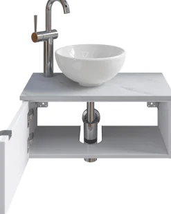 Saphir Waschtisch »Serie 6915 Waschschale mit Unterschrank für Gästebad, Gäste WC« Keramik-Aufsatzbecken, Waschtischplatte, Waschtischunterschrank, 3 Stk. tlg. 61 cm mit Keramik-Aufsatzbecken, 1 Tür und 1 Fach