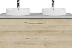 Saphir Waschtisch »Serie 4035 zwei Keramik-Aufsatzbecken mit Unterschrank, 118 cm breit« Waschplatz, 2 Schubladen, inkl. Schubladendämpfer, Griffe Chrom Glanz
