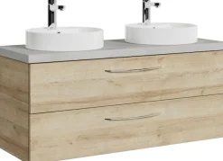 Saphir Waschtisch »Serie 4035 zwei Keramik-Aufsatzbecken mit Unterschrank, 118 cm breit« Waschplatz, 2 Schubladen, inkl. Schubladendämpfer, Griffe Chrom Glanz